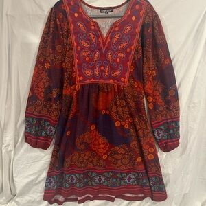The Pyramid Collection Multicolor Bohemian Long Sleeve Dress
